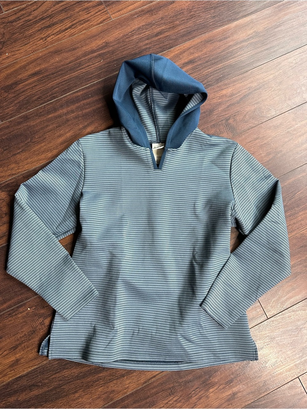 REI Blue Striped Hooded Pullover Sweatshirt